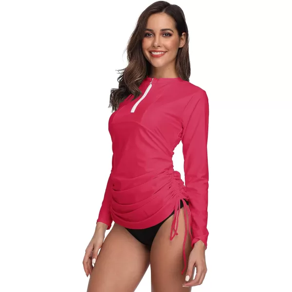 Caracilia Women's Long Sleeve Half-Zip Sun Protection Rashguard Side Adjustable Swim Shirt