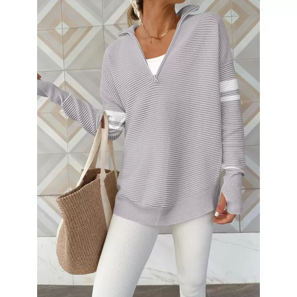 Caracilia Women's Long Sleeve Half Zip V Neck Collared Casual Curved Hem Sweatshirt Pullover Sweater with Thumb Hole