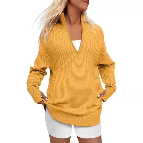 Caracilia Women's Long Sleeve Half Zip V Neck Collared Casual Curved Hem Sweatshirt Pullover Sweater with Thumb Hole