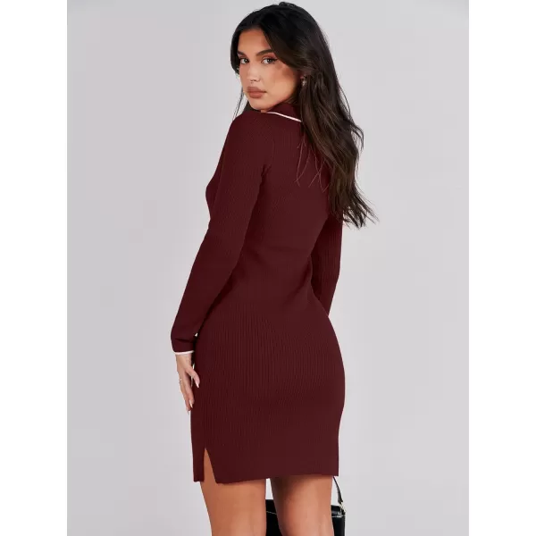 Caracilia Womens Long Sleeve Sweater Dress Mini Ribbed Knit V Neck Polo Sexy Bodycon Dress 2023 Fall Pullover Winter Clothes