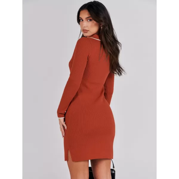 Caracilia Womens Long Sleeve Sweater Dress Mini Ribbed Knit V Neck Polo Sexy Bodycon Dress 2023 Fall Pullover Winter Clothes
