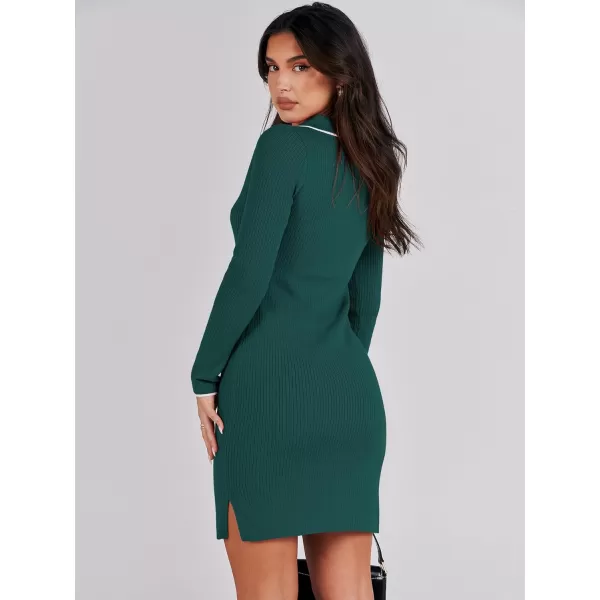 Caracilia Womens Long Sleeve Sweater Dress Mini Ribbed Knit V Neck Polo Sexy Bodycon Dress 2023 Fall Pullover Winter Clothes