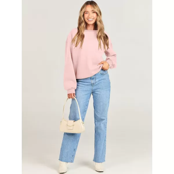 Caracilia Women's Long Sleeve Sweatshirts Crewneck Casual Loose Fit Pullover Fleece Hoodie 2023 Fall Trendy Clothes