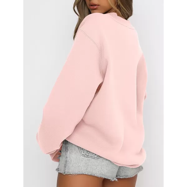 Caracilia Women's Long Sleeve Sweatshirts Crewneck Casual Loose Fit Pullover Fleece Hoodie 2023 Fall Trendy Clothes