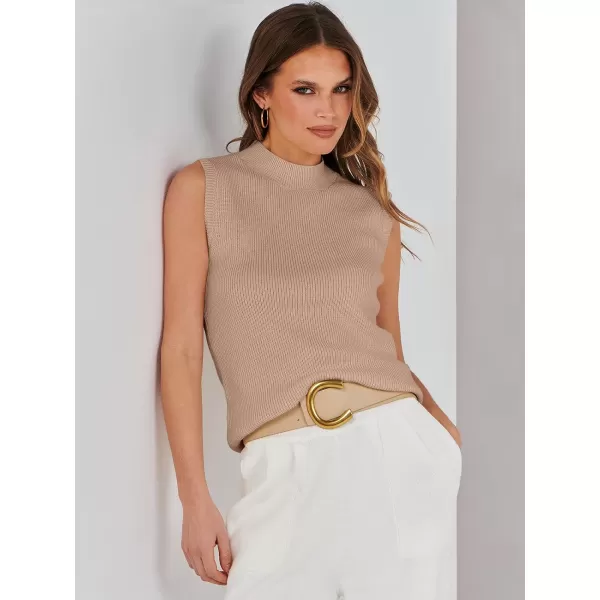 Caracilia Women's Mock Neck Sweater Vest Casual Sleeveless Ribbed Knit Pullover Tank Tops 2023 Fashion Clothes