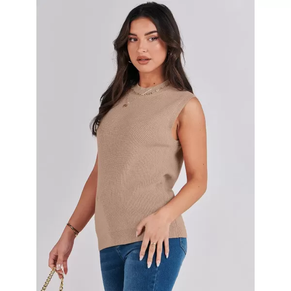 Caracilia Women's Mock Neck Sweater Vest Casual Sleeveless Ribbed Knit Pullover Tank Tops 2023 Fashion Clothes