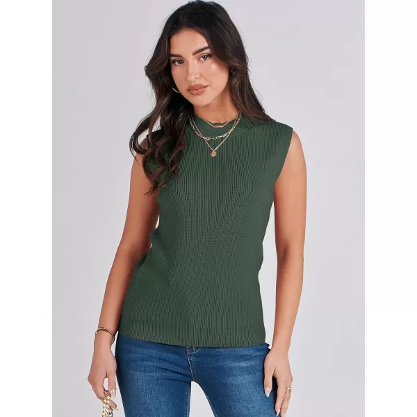 Caracilia Women's Mock Neck Sweater Vest Casual Sleeveless Ribbed Knit Pullover Tank Tops 2023 Fashion Clothes