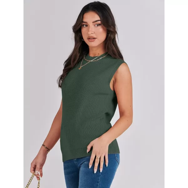 Caracilia Women's Mock Neck Sweater Vest Casual Sleeveless Ribbed Knit Pullover Tank Tops 2023 Fashion Clothes
