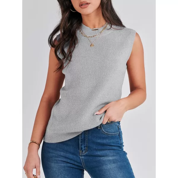 Caracilia Women's Mock Neck Sweater Vest Casual Sleeveless Ribbed Knit Pullover Tank Tops 2023 Fashion Clothes