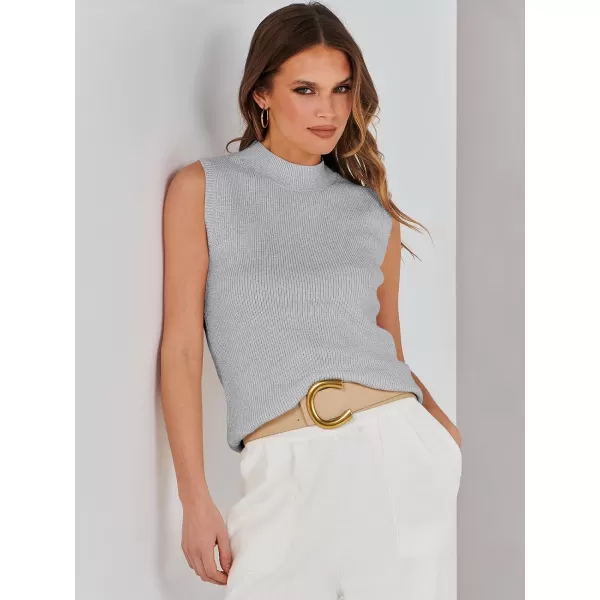 Caracilia Women's Mock Neck Sweater Vest Casual Sleeveless Ribbed Knit Pullover Tank Tops 2023 Fashion Clothes