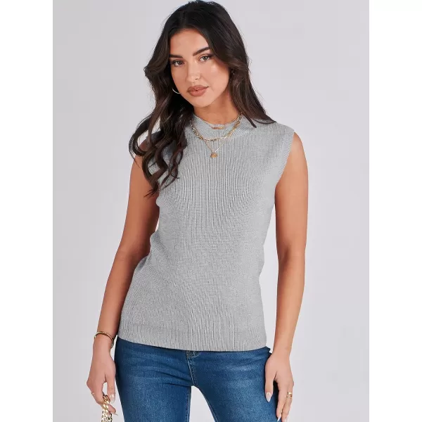 Caracilia Women's Mock Neck Sweater Vest Casual Sleeveless Ribbed Knit Pullover Tank Tops 2023 Fashion Clothes