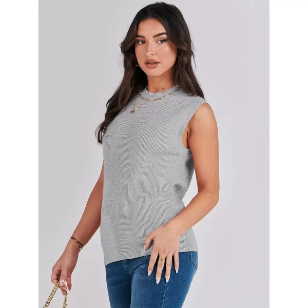 Caracilia Women's Mock Neck Sweater Vest Casual Sleeveless Ribbed Knit Pullover Tank Tops 2023 Fashion Clothes