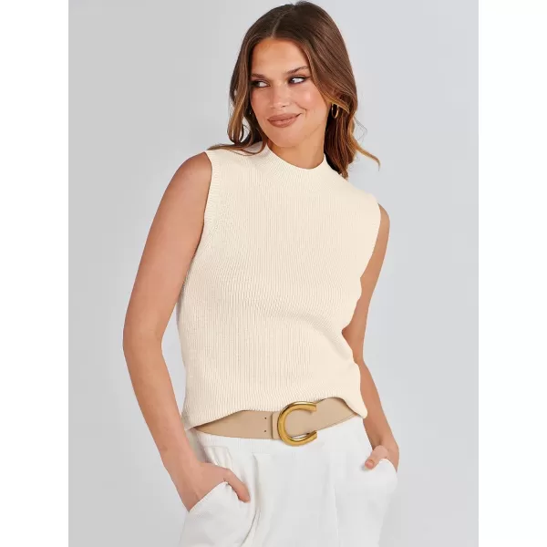 Caracilia Women's Mock Neck Sweater Vest Casual Sleeveless Ribbed Knit Pullover Tank Tops 2023 Fashion Clothes