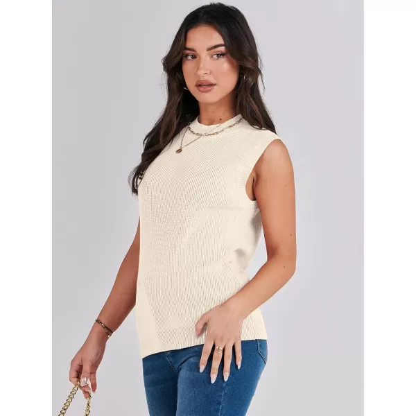 Caracilia Women's Mock Neck Sweater Vest Casual Sleeveless Ribbed Knit Pullover Tank Tops 2023 Fashion Clothes