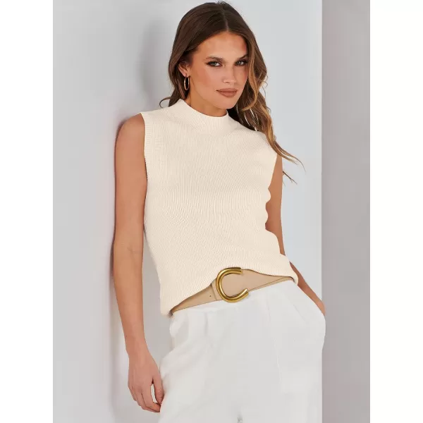 Caracilia Women's Mock Neck Sweater Vest Casual Sleeveless Ribbed Knit Pullover Tank Tops 2023 Fashion Clothes