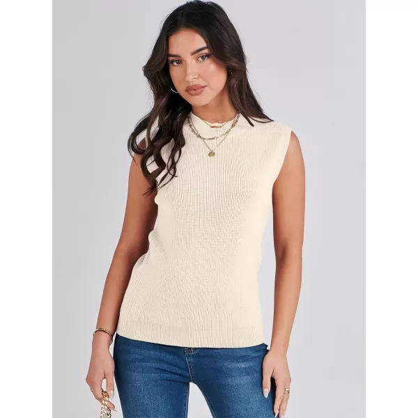 Caracilia Women's Mock Neck Sweater Vest Casual Sleeveless Ribbed Knit Pullover Tank Tops 2023 Fashion Clothes