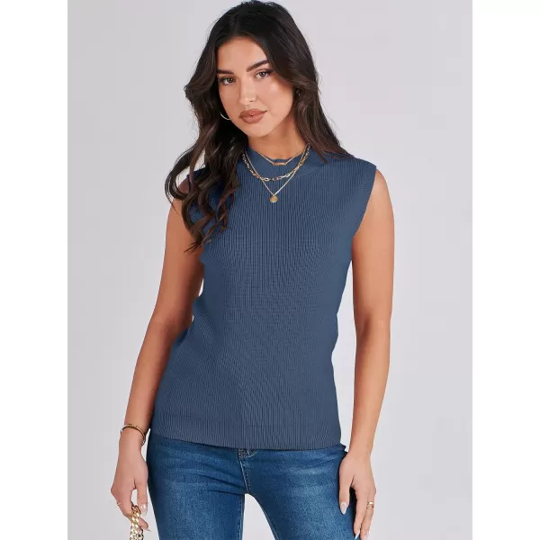Caracilia Women's Mock Neck Sweater Vest Casual Sleeveless Ribbed Knit Pullover Tank Tops 2023 Fashion Clothes