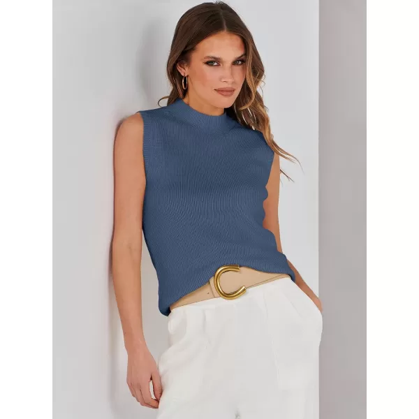 Caracilia Women's Mock Neck Sweater Vest Casual Sleeveless Ribbed Knit Pullover Tank Tops 2023 Fashion Clothes
