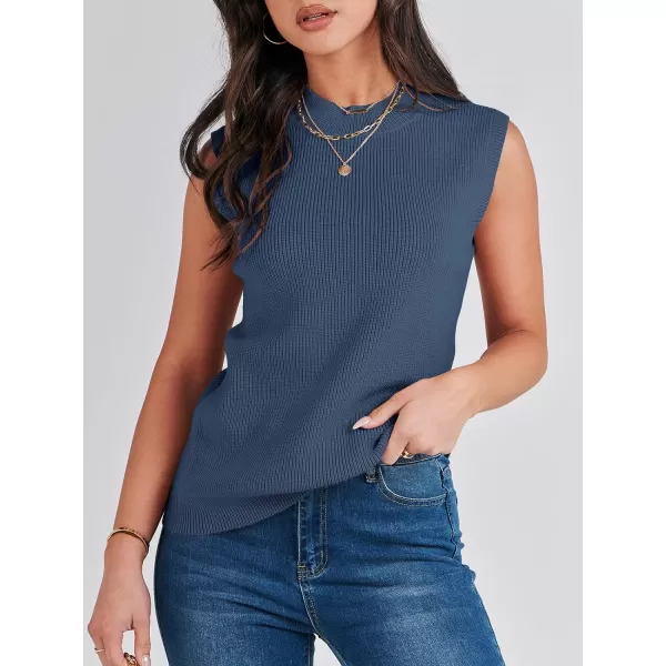 Caracilia Women's Mock Neck Sweater Vest Casual Sleeveless Ribbed Knit Pullover Tank Tops 2023 Fashion Clothes