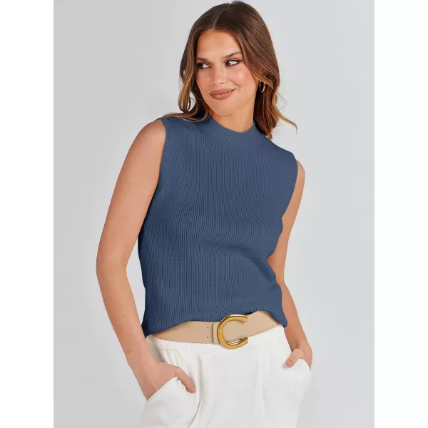 Caracilia Women's Mock Neck Sweater Vest Casual Sleeveless Ribbed Knit Pullover Tank Tops 2023 Fashion Clothes