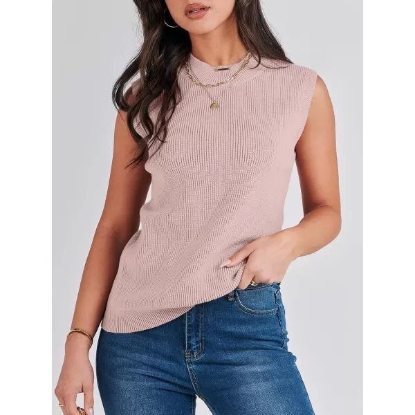 Caracilia Women's Mock Neck Sweater Vest Casual Sleeveless Ribbed Knit Pullover Tank Tops 2023 Fashion Clothes
