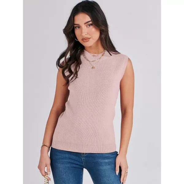 Caracilia Women's Mock Neck Sweater Vest Casual Sleeveless Ribbed Knit Pullover Tank Tops 2023 Fashion Clothes