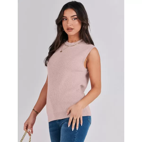 Caracilia Women's Mock Neck Sweater Vest Casual Sleeveless Ribbed Knit Pullover Tank Tops 2023 Fashion Clothes