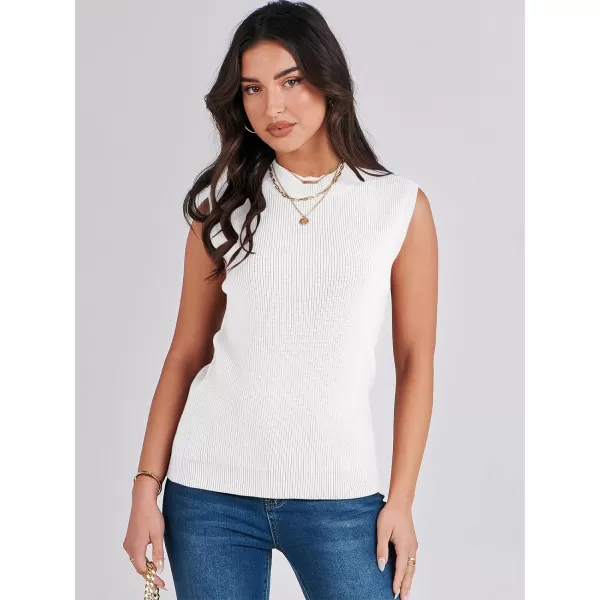 Caracilia Women's Mock Neck Sweater Vest Casual Sleeveless Ribbed Knit Pullover Tank Tops 2023 Fashion Clothes