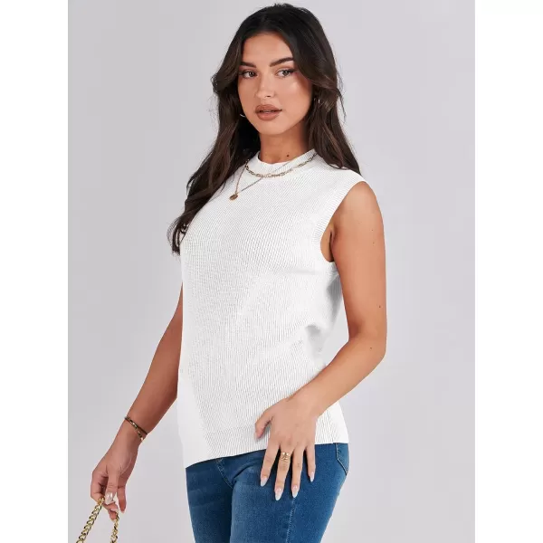 Caracilia Women's Mock Neck Sweater Vest Casual Sleeveless Ribbed Knit Pullover Tank Tops 2023 Fashion Clothes