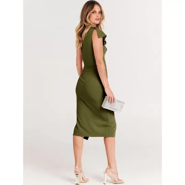 Caracilia Women's One Shoulder Sleeveless Dress Elegant Bodycon Ruched Slit Split Midi Party Dresses