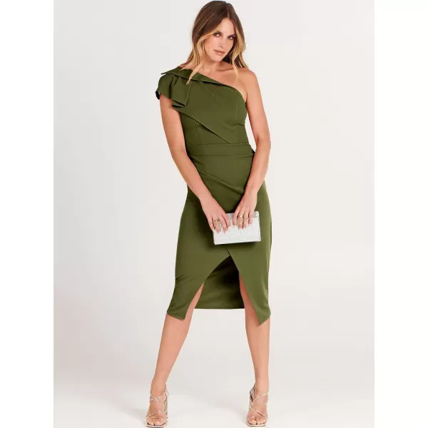 Caracilia Women's One Shoulder Sleeveless Dress Elegant Bodycon Ruched Slit Split Midi Party Dresses