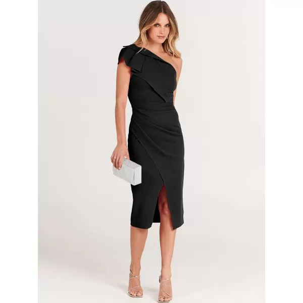 Caracilia Women's One Shoulder Sleeveless Dress Elegant Bodycon Ruched Slit Split Midi Party Dresses