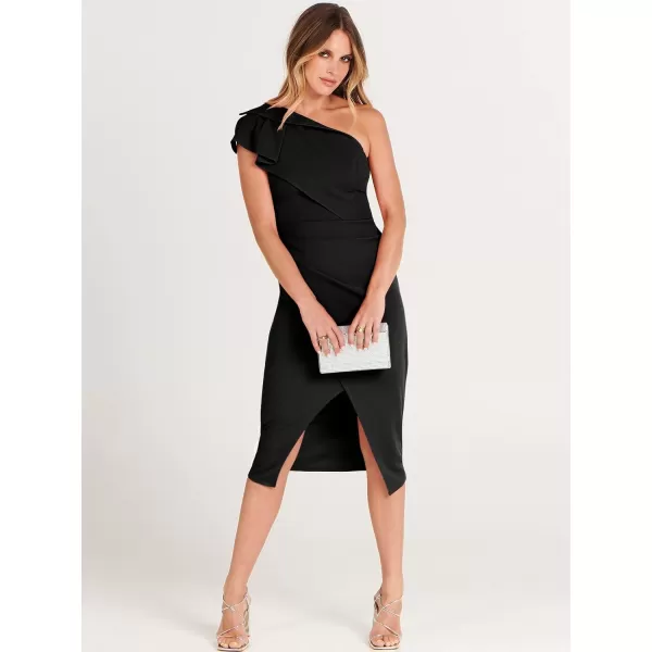 Caracilia Women's One Shoulder Sleeveless Dress Elegant Bodycon Ruched Slit Split Midi Party Dresses
