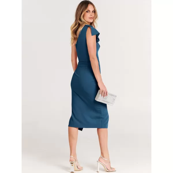 Caracilia Women's One Shoulder Sleeveless Dress Elegant Bodycon Ruched Slit Split Midi Party Dresses