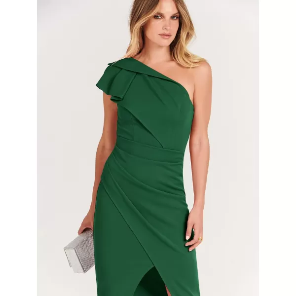 Caracilia Women's One Shoulder Sleeveless Dress Elegant Bodycon Ruched Slit Split Midi Party Dresses