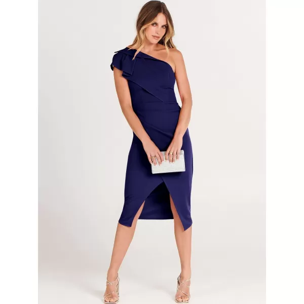 Caracilia Women's One Shoulder Sleeveless Dress Elegant Bodycon Ruched Slit Split Midi Party Dresses