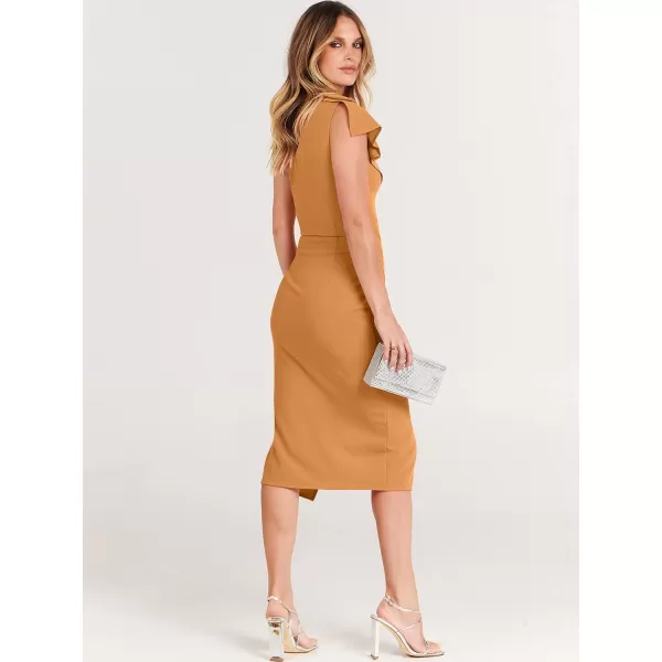 Caracilia Women's One Shoulder Sleeveless Dress Elegant Bodycon Ruched Slit Split Midi Party Dresses