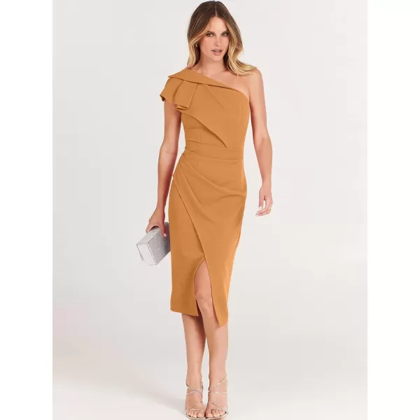 Caracilia Women's One Shoulder Sleeveless Dress Elegant Bodycon Ruched Slit Split Midi Party Dresses