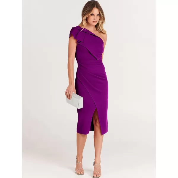 Caracilia Women's One Shoulder Sleeveless Dress Elegant Bodycon Ruched Slit Split Midi Party Dresses