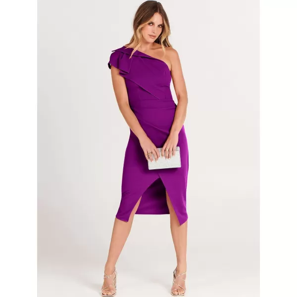 Caracilia Women's One Shoulder Sleeveless Dress Elegant Bodycon Ruched Slit Split Midi Party Dresses