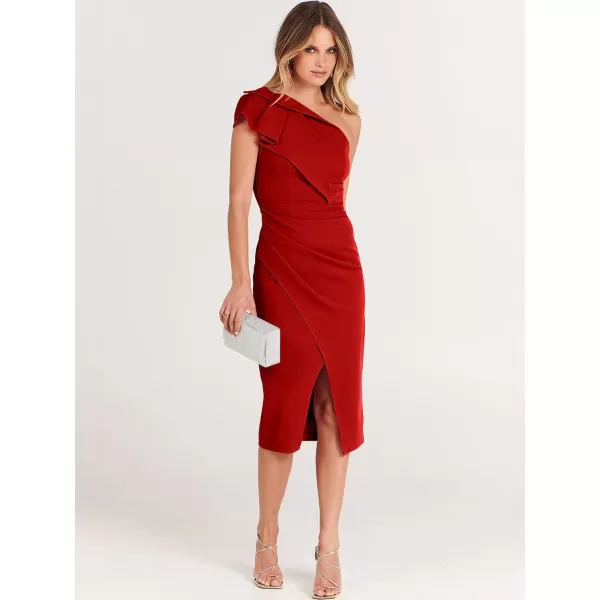 Caracilia Women's One Shoulder Sleeveless Dress Elegant Bodycon Ruched Slit Split Midi Party Dresses