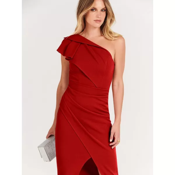 Caracilia Women's One Shoulder Sleeveless Dress Elegant Bodycon Ruched Slit Split Midi Party Dresses