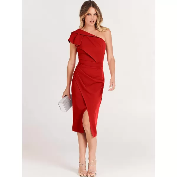 Caracilia Women's One Shoulder Sleeveless Dress Elegant Bodycon Ruched Slit Split Midi Party Dresses