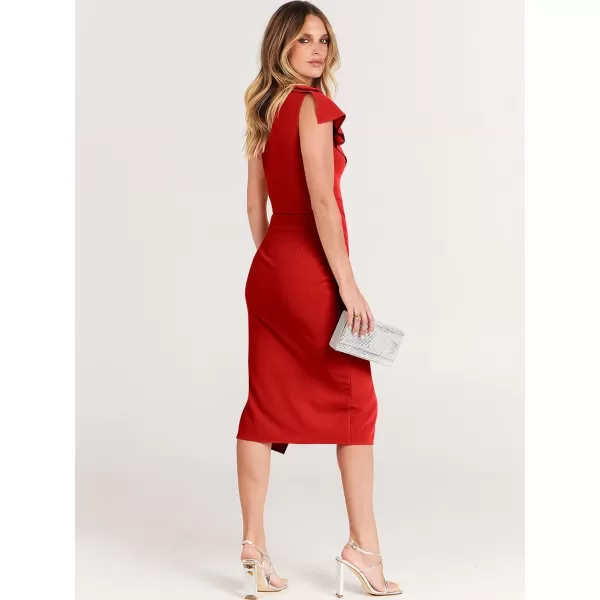 Caracilia Women's One Shoulder Sleeveless Dress Elegant Bodycon Ruched Slit Split Midi Party Dresses