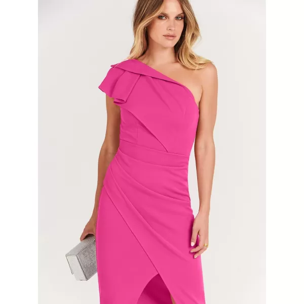 Caracilia Women's One Shoulder Sleeveless Dress Elegant Bodycon Ruched Slit Split Midi Party Dresses