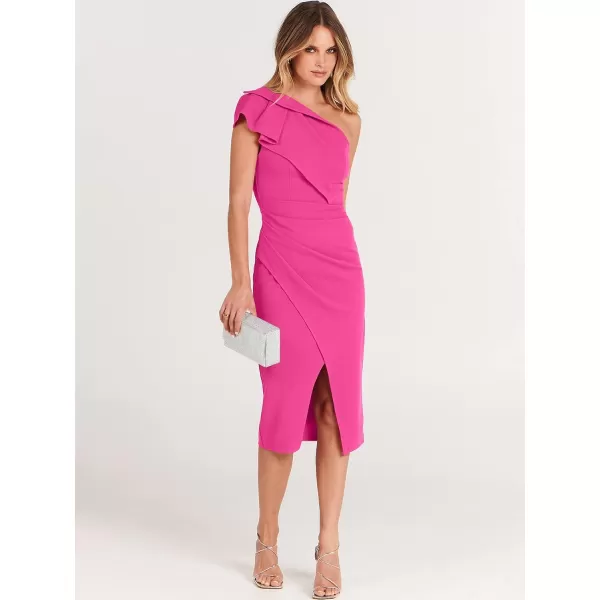 Caracilia Women's One Shoulder Sleeveless Dress Elegant Bodycon Ruched Slit Split Midi Party Dresses