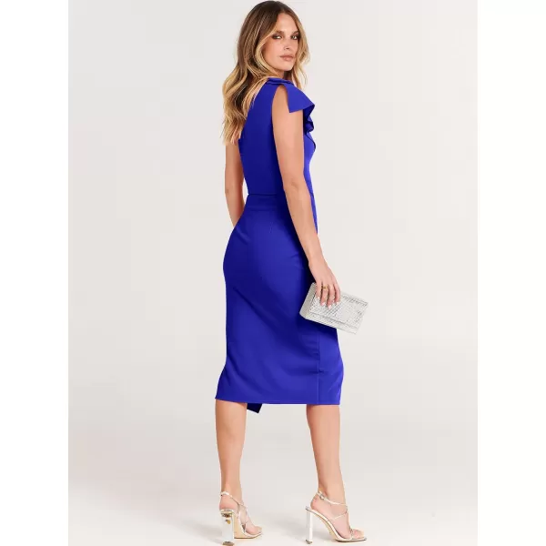 Caracilia Women's One Shoulder Sleeveless Dress Elegant Bodycon Ruched Slit Split Midi Party Dresses
