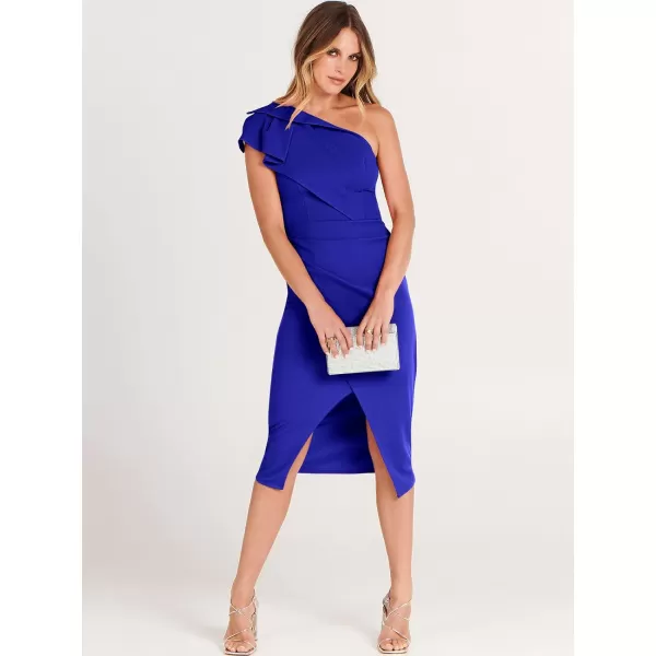 Caracilia Women's One Shoulder Sleeveless Dress Elegant Bodycon Ruched Slit Split Midi Party Dresses
