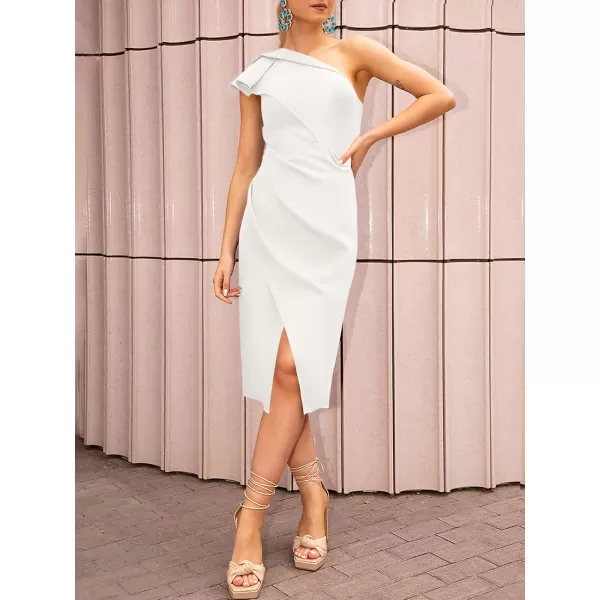 Caracilia Women's One Shoulder Sleeveless Dress Elegant Bodycon Ruched Slit Split Midi Party Dresses