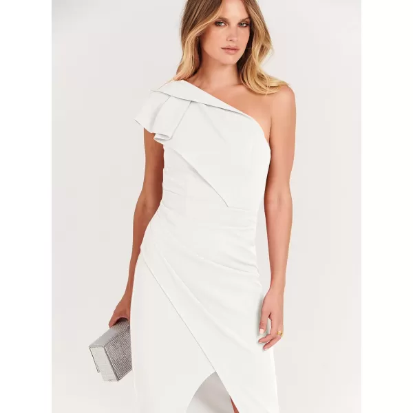 Caracilia Women's One Shoulder Sleeveless Dress Elegant Bodycon Ruched Slit Split Midi Party Dresses